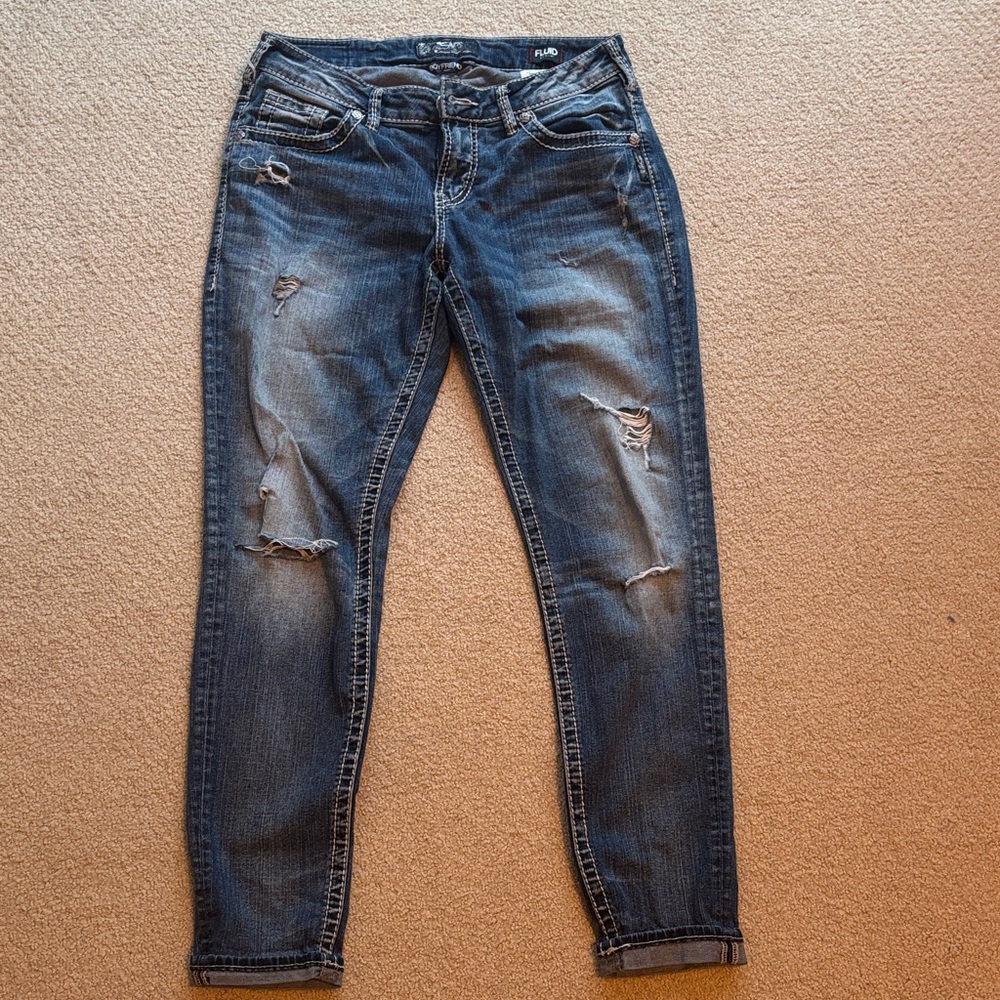 Silver Jeans Women's Distressed Dark Blue Skinny Jeans